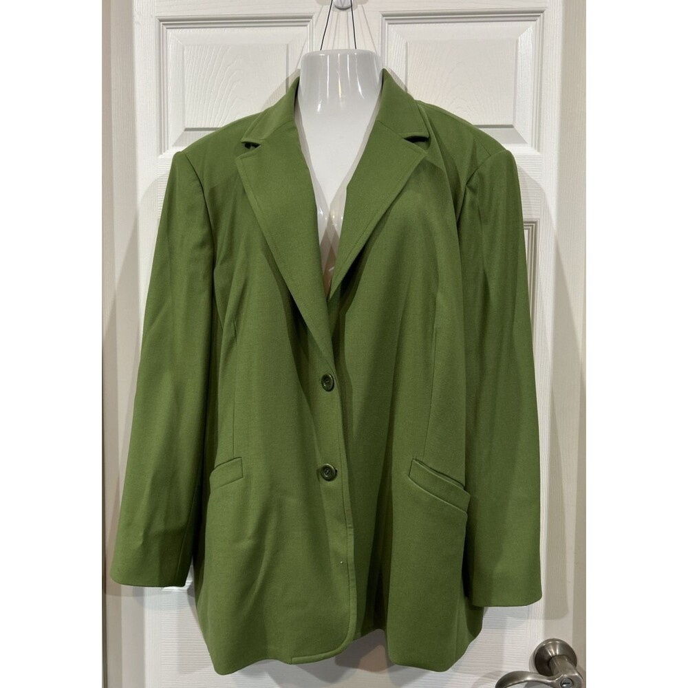 Talbots Green Button Front Wool Blend Stretch Blazer Suit Jacket Plus Size 24W